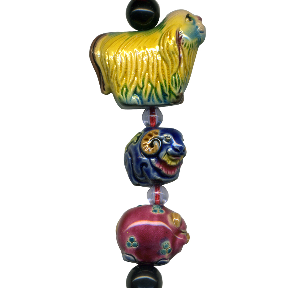 交趾陶大串中國結吊飾｜生肖兔 三合六合守護神