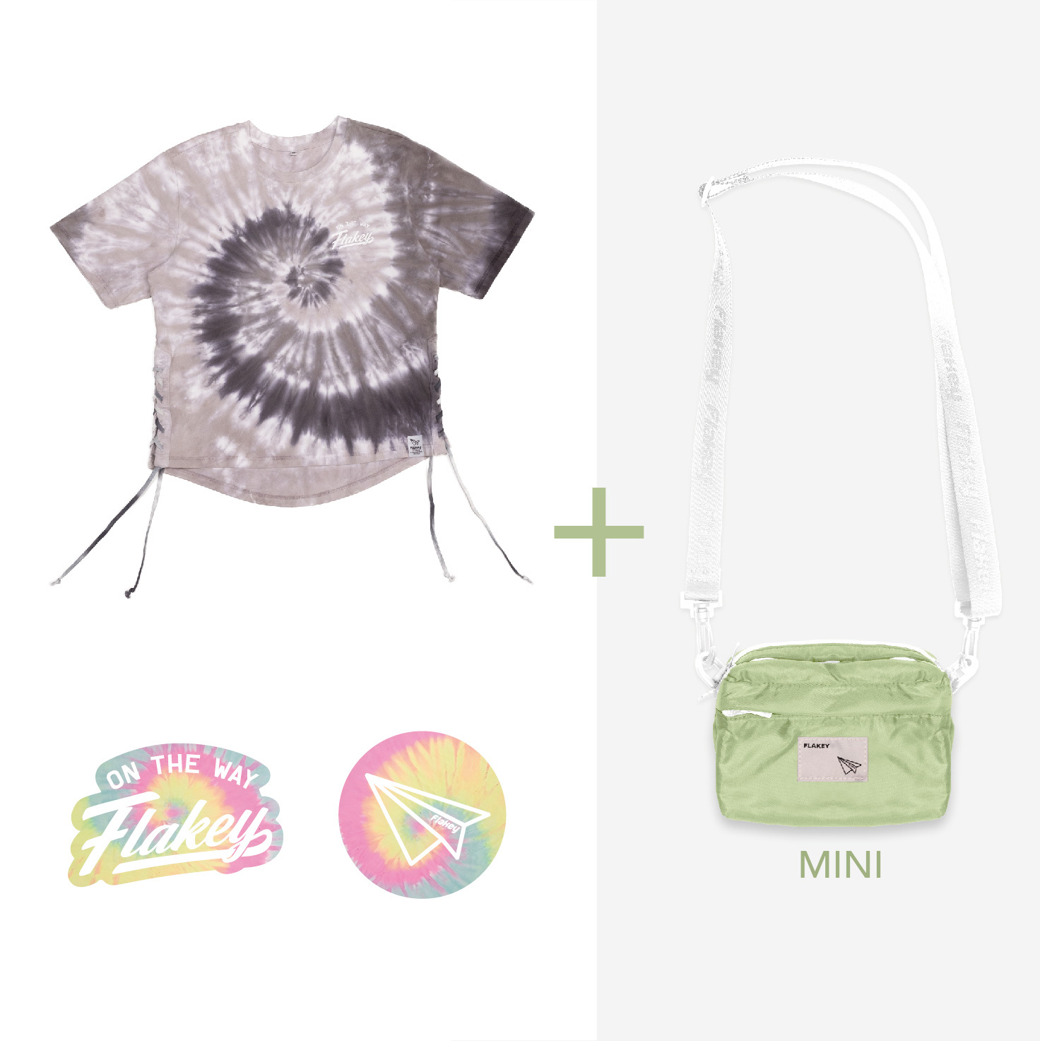 Candy Carnival MINI休閑風輕巧斜揹袋(粉綠)(限量貨品) + Tye-dye Couture 懷舊灰Tee Set (Limited)