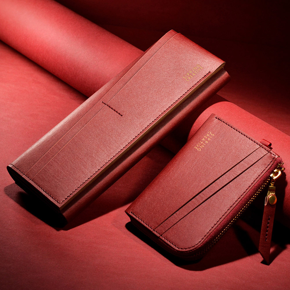 L型零錢包_勃根地紅｜微光紙革系列