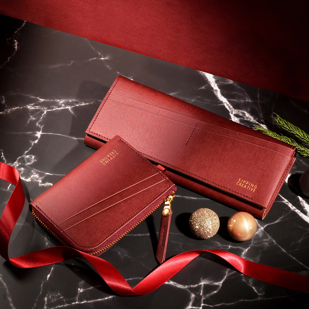 L型零錢包_勃根地紅｜微光紙革系列