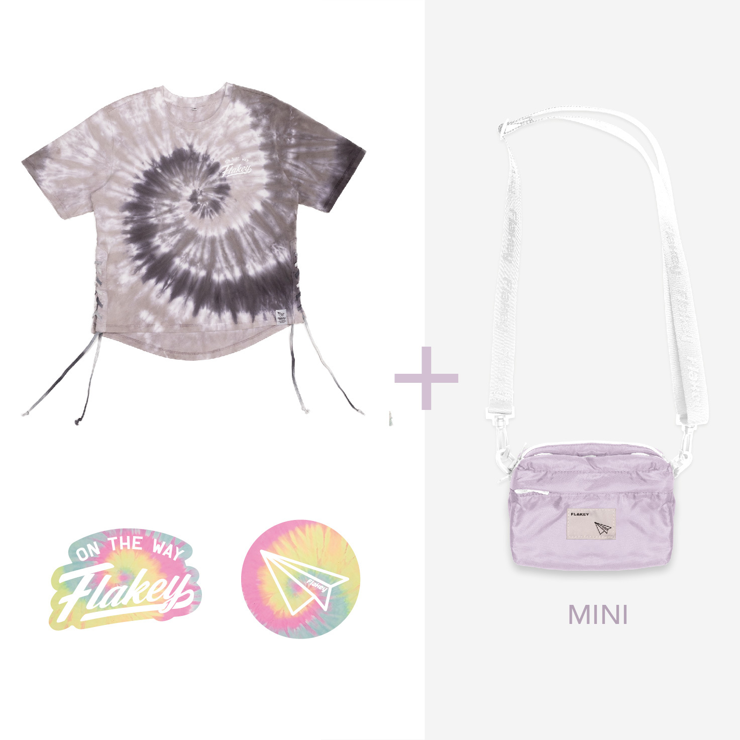 Candy Carnival MINI休閑風輕巧斜揹袋(粉紫)(限量貨品) + Tye-dye Couture 懷舊灰Tee Set (Limited)