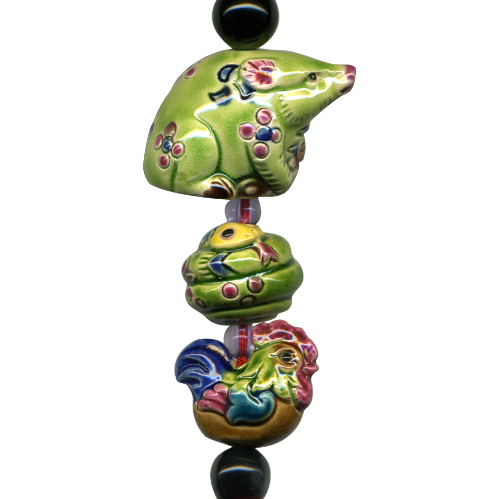 交趾陶大串中國結吊飾｜生肖牛 三合六合守護神