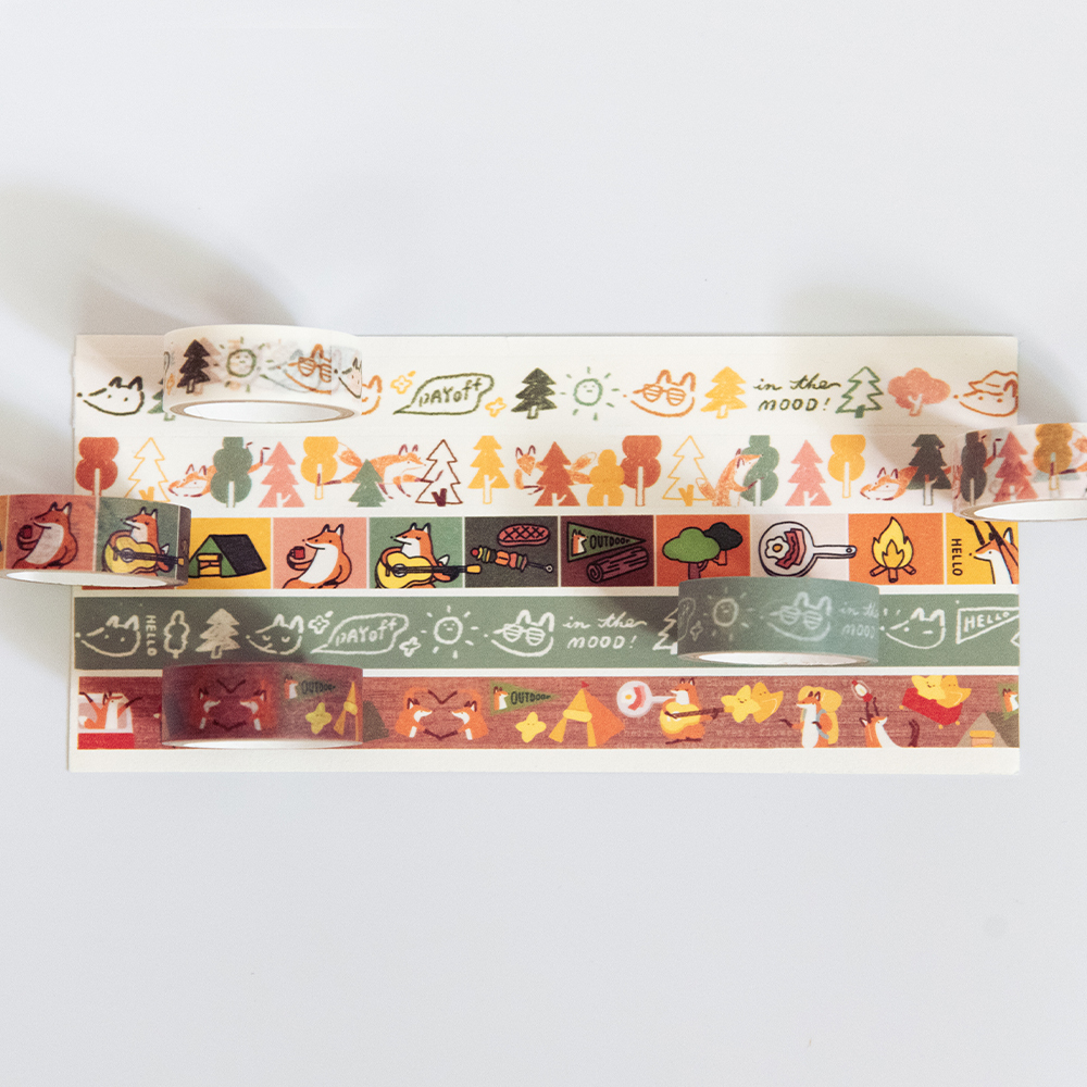 Reiko 狐吉露營趣 和紙膠帶 五入組｜Hello Studio 你好工作室