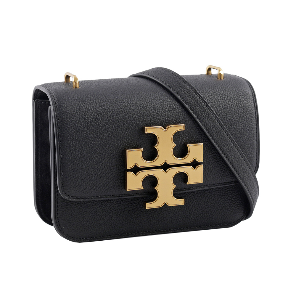 【Tory Burch】Eleanor 荔枝皮革大標誌翻蓋小款二用包(黑色)