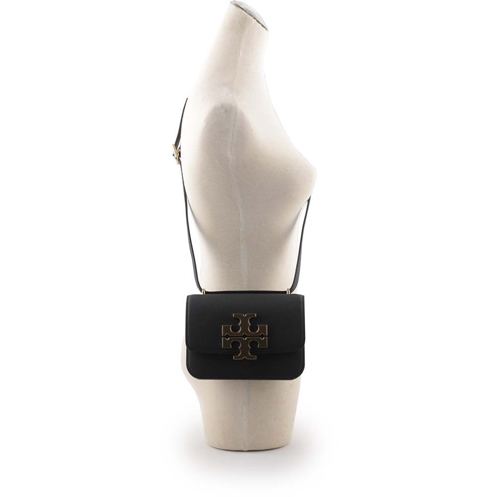 【TORY BURCH】Eleanor 荔枝皮革大標誌翻蓋小款二用包(黑色) 147831 001