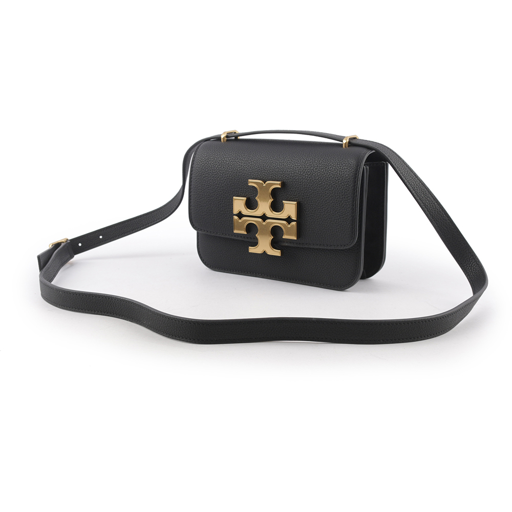 【TORY BURCH】Eleanor 荔枝皮革大標誌翻蓋小款二用包(黑色) 147831 001