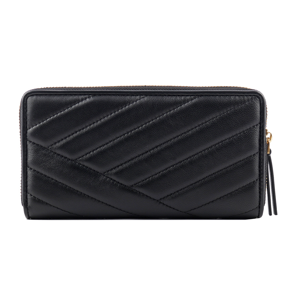 【TORY BURCH】Kira 縫線納帕皮革ㄇ形拉鍊長夾(黑色) 90348 001