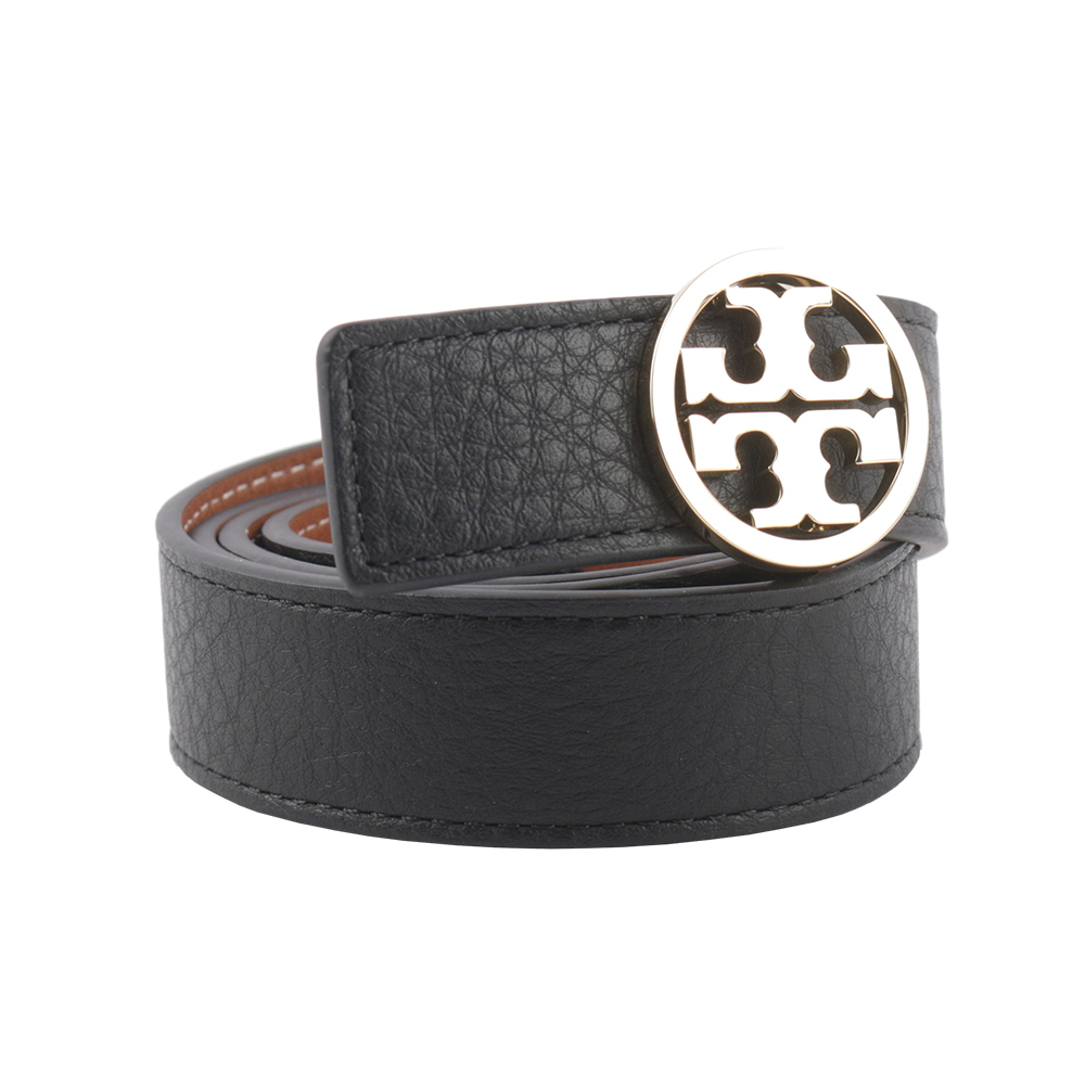 【Tory Burch】Miller 素面皮革寬2.5cm雙面可用皮帶(黑色/焦糖色) XS/S/M/L