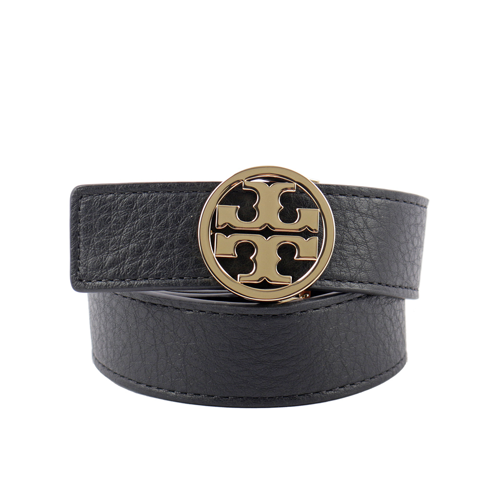【TORY BURCH】Miller 素面皮革寬2.5cm雙面可用皮帶(黑色/焦糖色) 138935 001