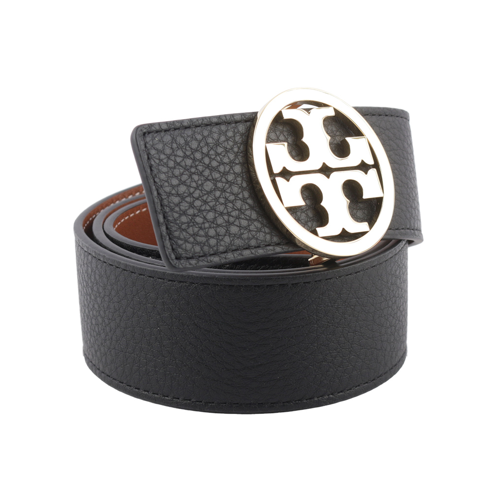 【Tory Burch】Miller 素面皮革寬3.8cm雙面可用皮帶(黑色/焦糖色) XS/S/M/L