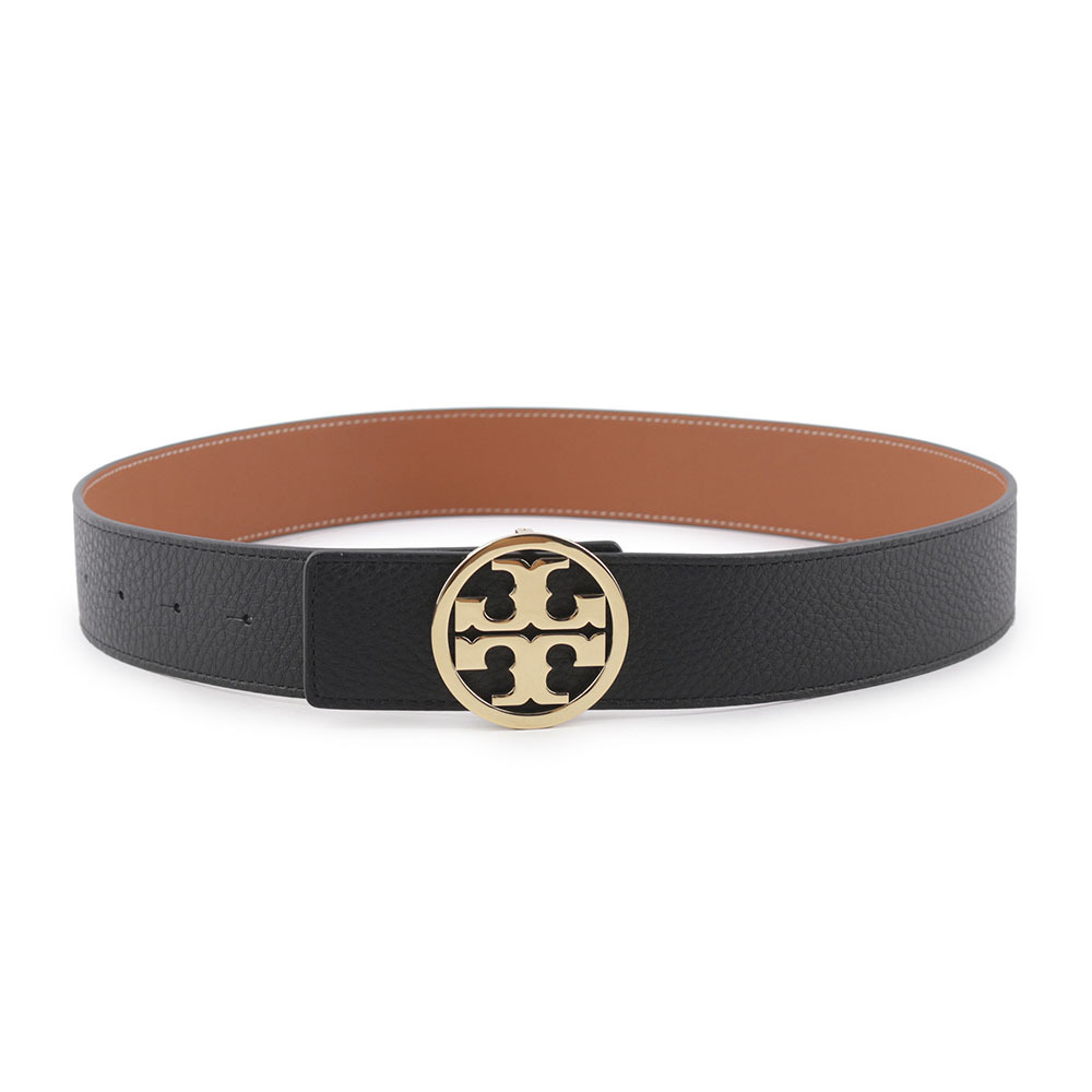 【TORY BURCH】Miller 素面皮革寬2.5cm雙面可用皮帶(黑色/焦糖色) 138935 001