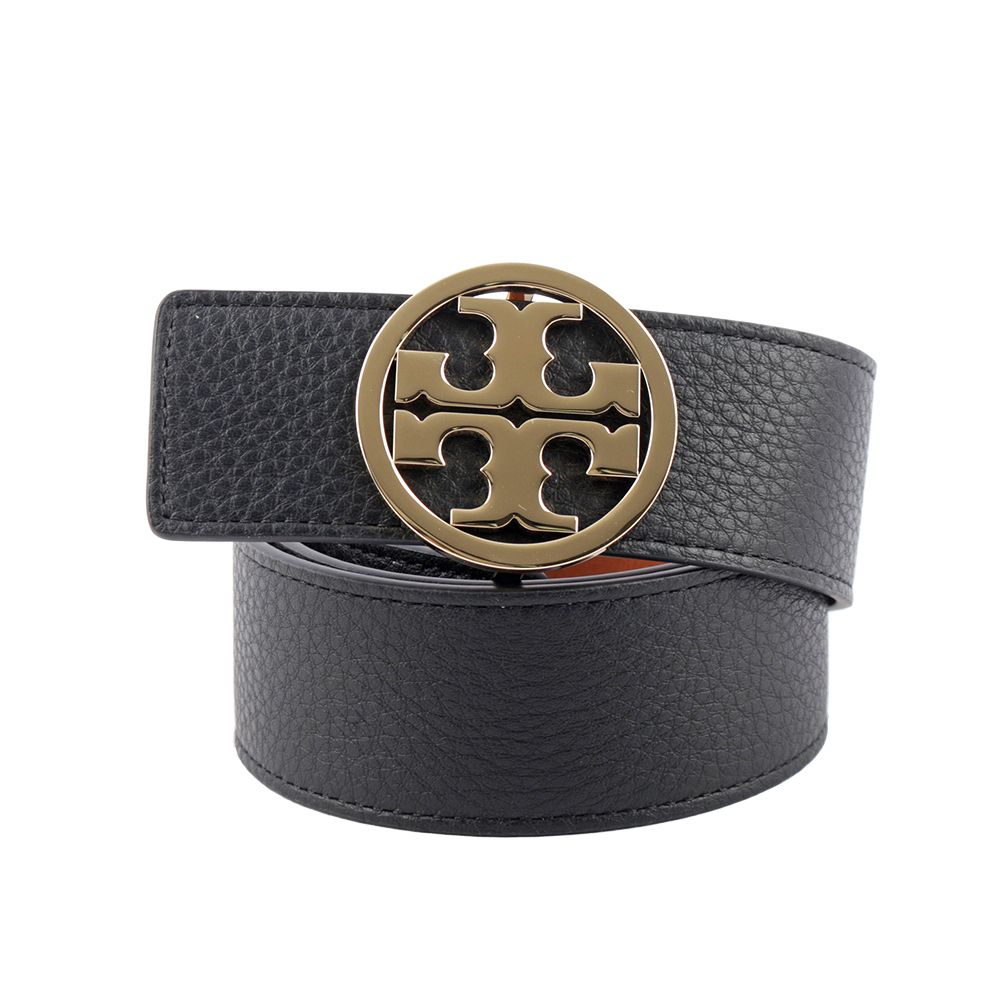 【TORY BURCH】Miller 素面皮革寬2.5cm雙面可用皮帶(黑色/焦糖色) 138935 001