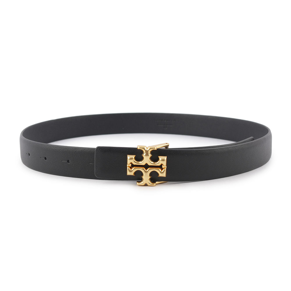 【TORY BURCH】Eleanor 金釦小牛皮寬2.5cm皮帶(黑色) 138939 001