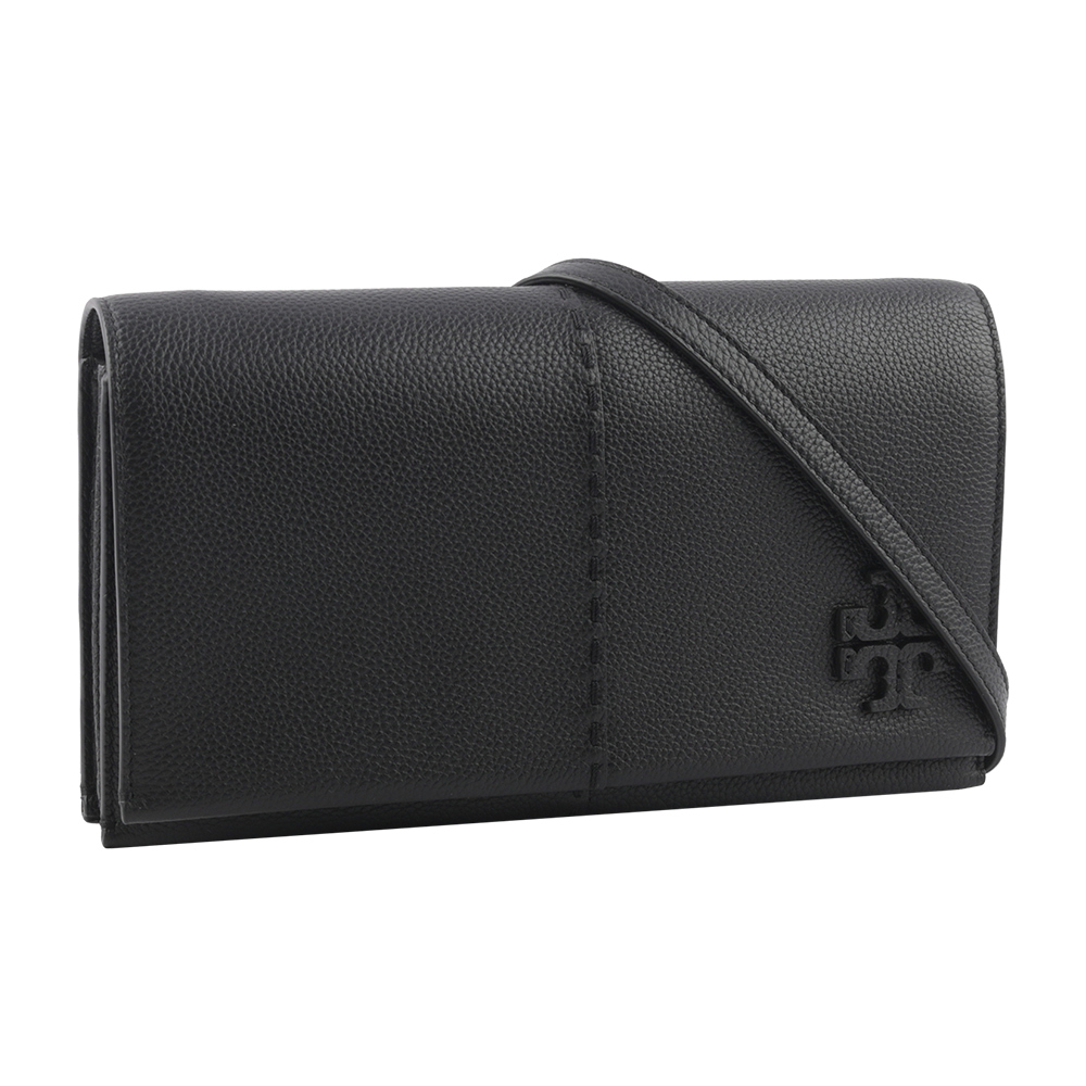 【TORY BURCH】McGRAW 鵝卵石皮革皮夾式斜背包(黑色) 137247 001