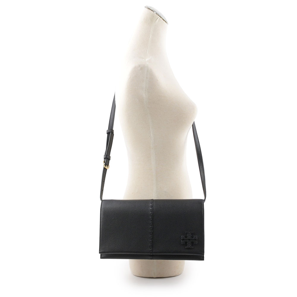 【TORY BURCH】McGRAW 鵝卵石皮革皮夾式斜背包(黑色) 137247 001