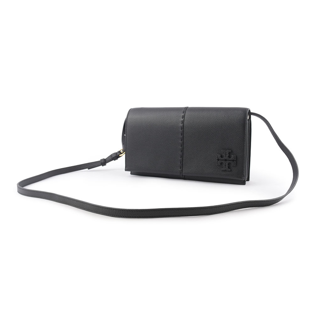 【TORY BURCH】McGRAW 鵝卵石皮革皮夾式斜背包(黑色) 137247 001