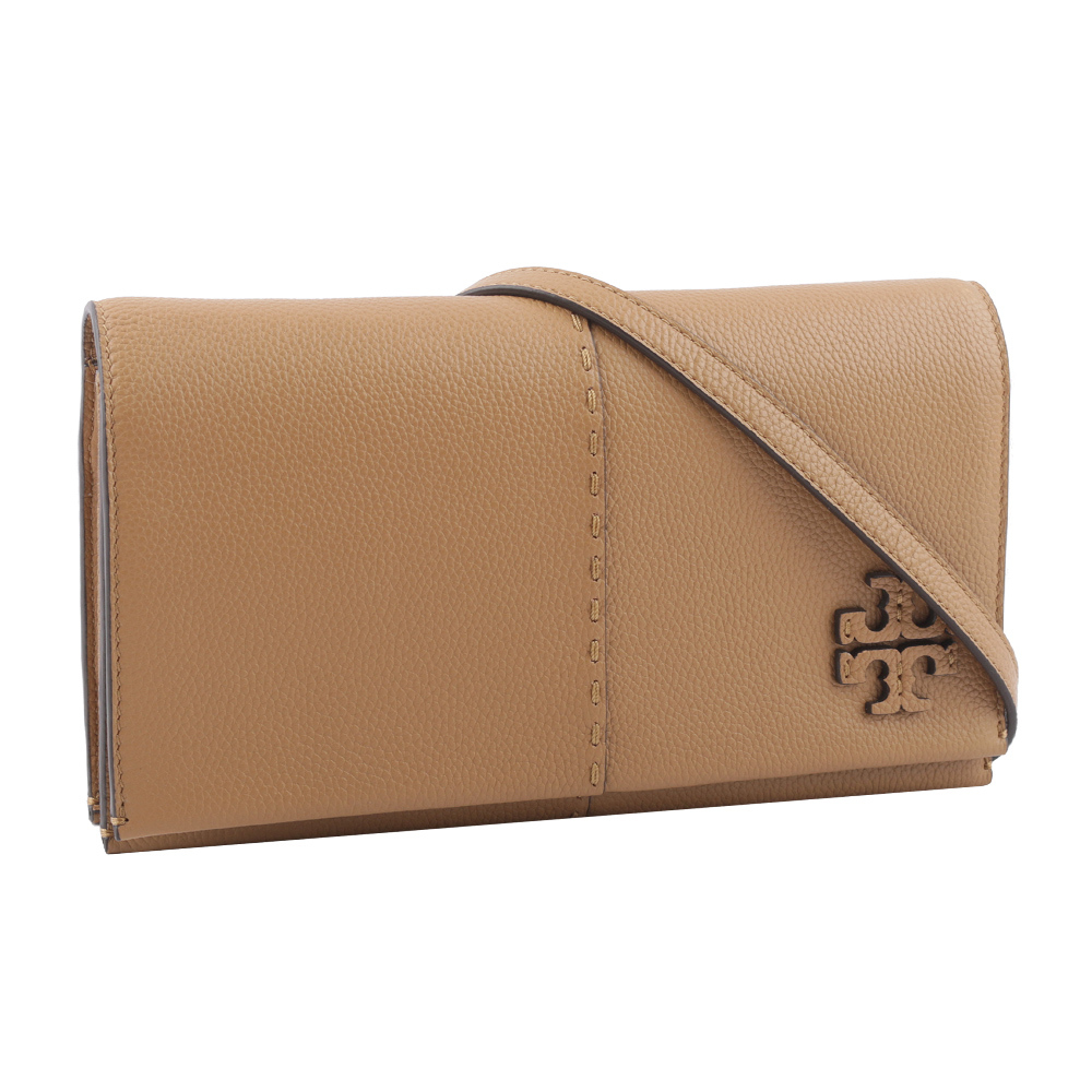 【TORY BURCH】McGRAW 鵝卵石皮革皮夾式斜背包(提拉米蘇) 137247 227