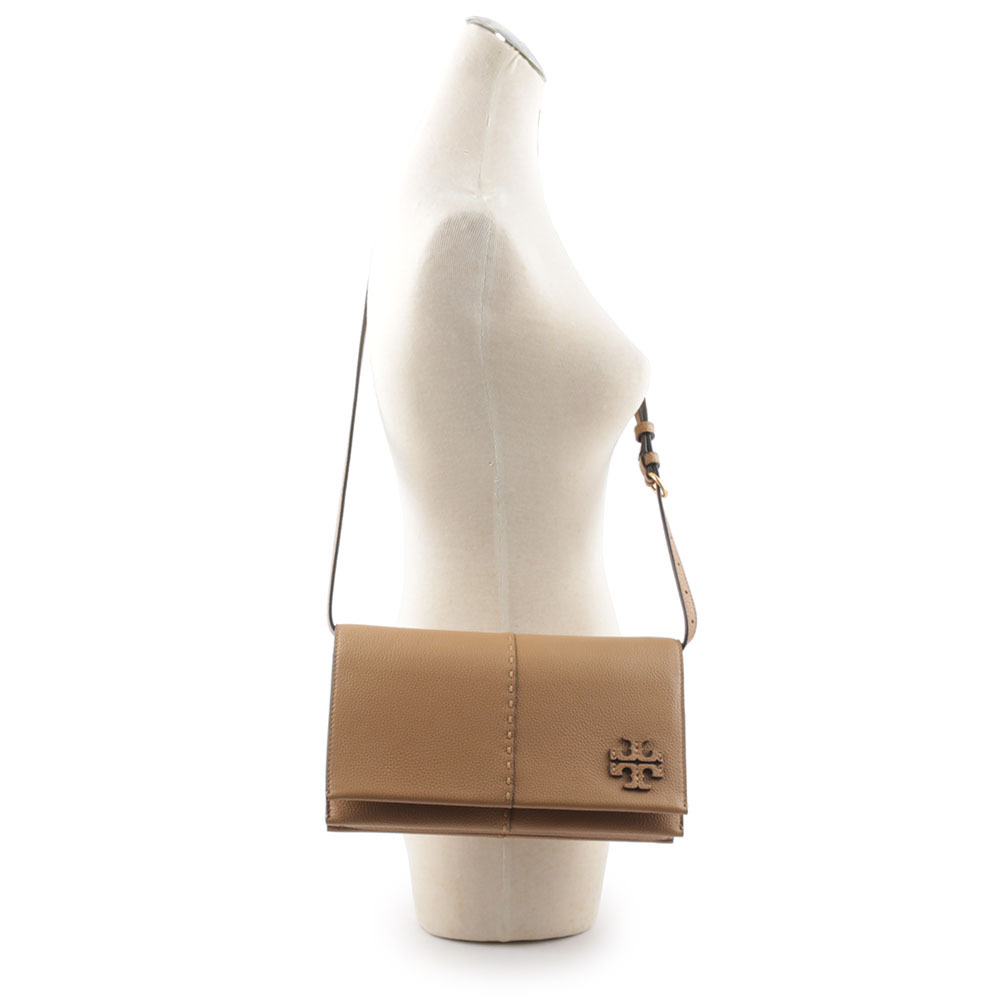 【TORY BURCH】McGRAW 鵝卵石皮革皮夾式斜背包(提拉米蘇) 137247 227