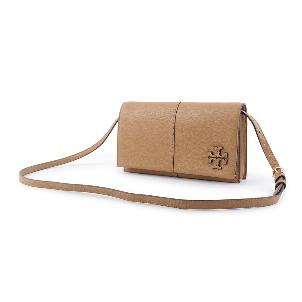 【TORY BURCH】McGRAW 鵝卵石皮革皮夾式斜背包(提拉米蘇) 137247 227