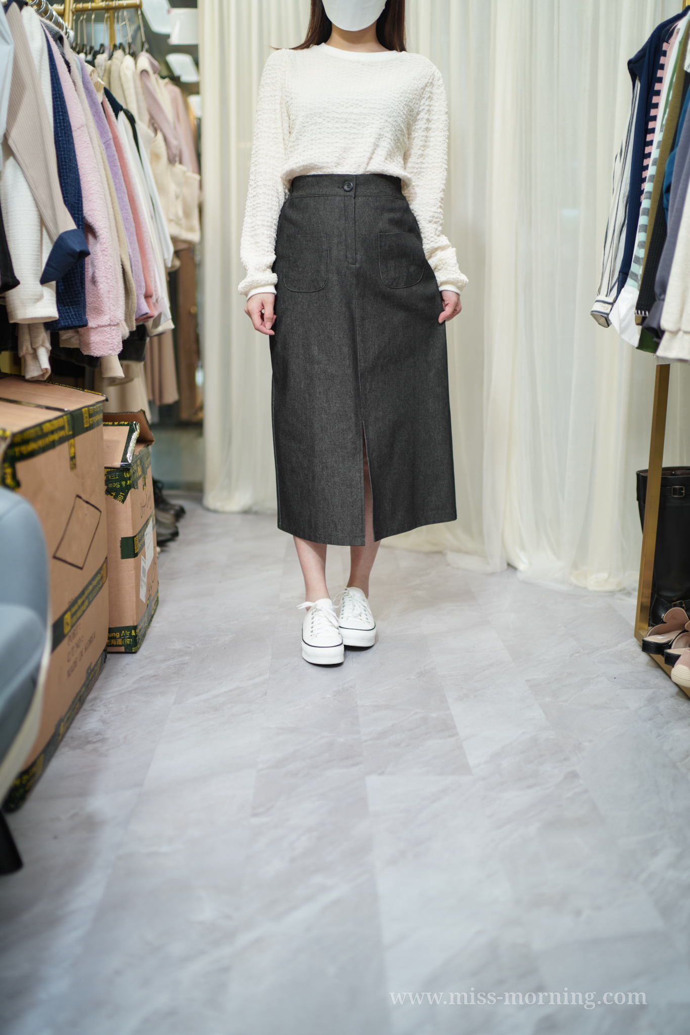 後橡筋腰牛仔裙(33655)