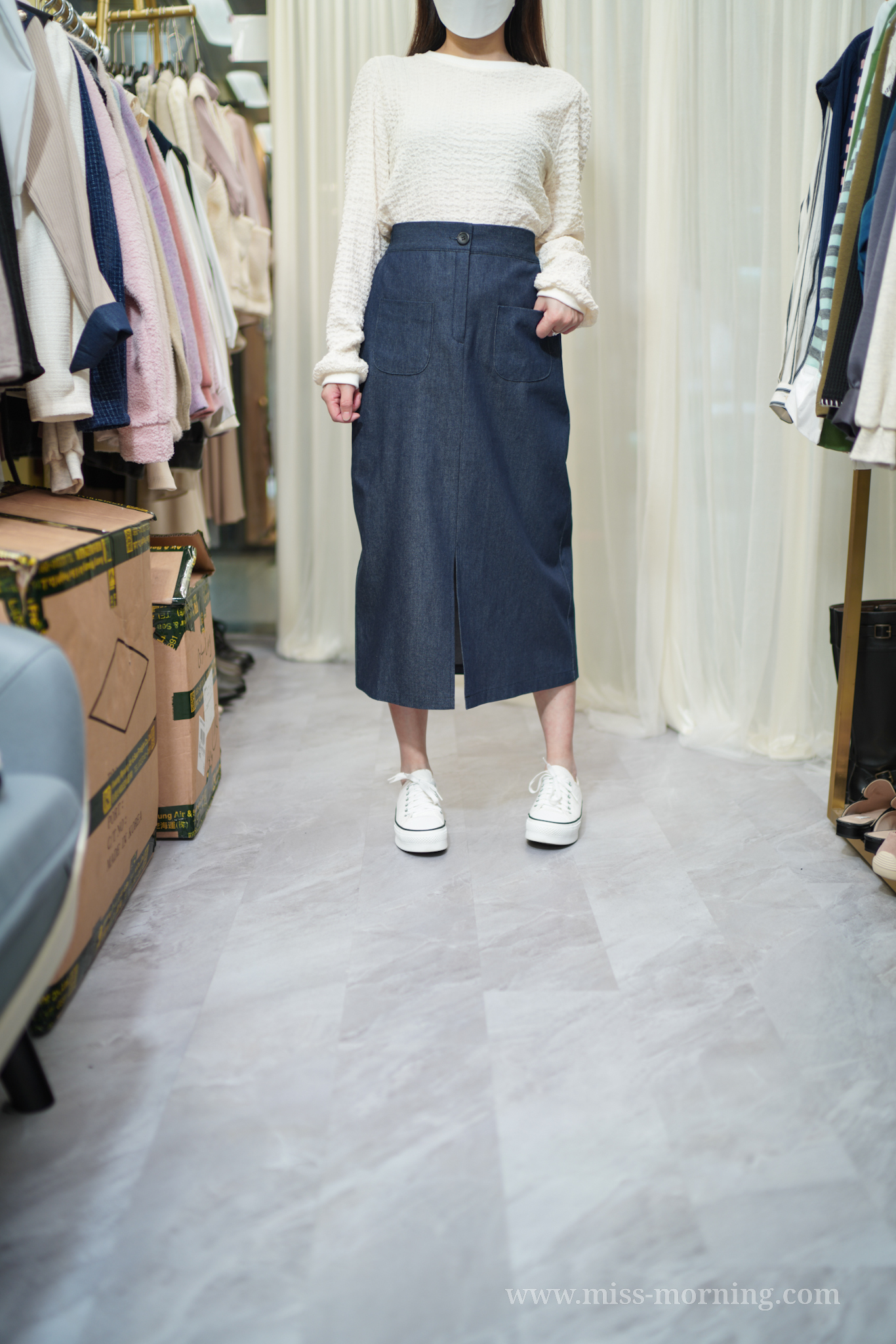 後橡筋腰牛仔裙(33655)