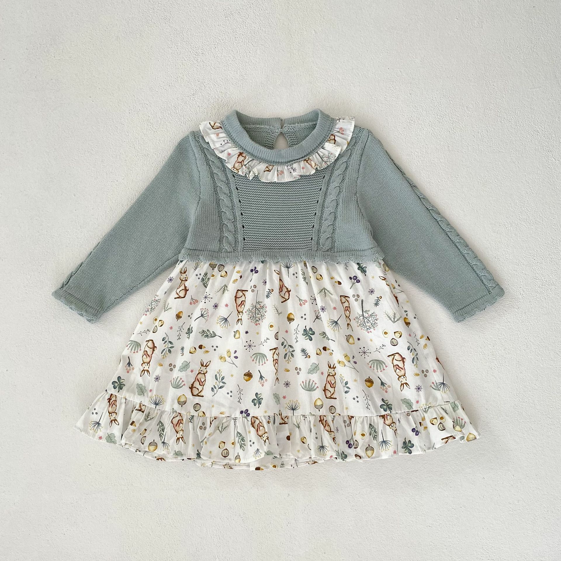 NR360針織-雅綠拼接小兔裙