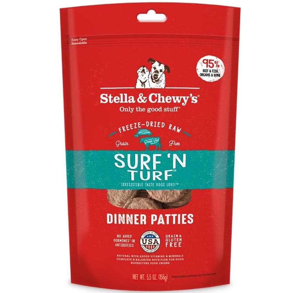Stella's & Chewy's Freeze-Dried Raw Surf ‘N Turf Dinner Patties．5.5oz/14oz/25oz