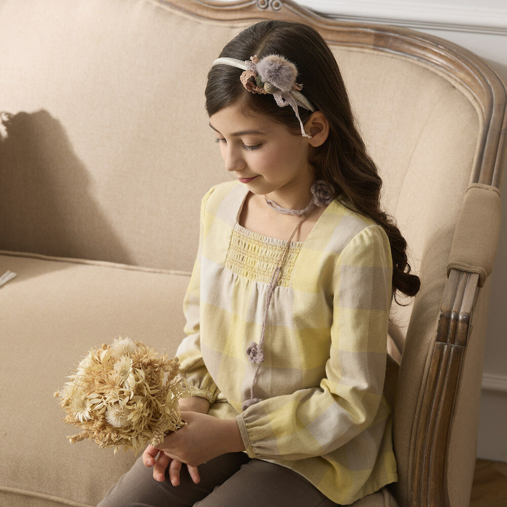 PIPPY純棉格紋圓領長袖上衣 黃