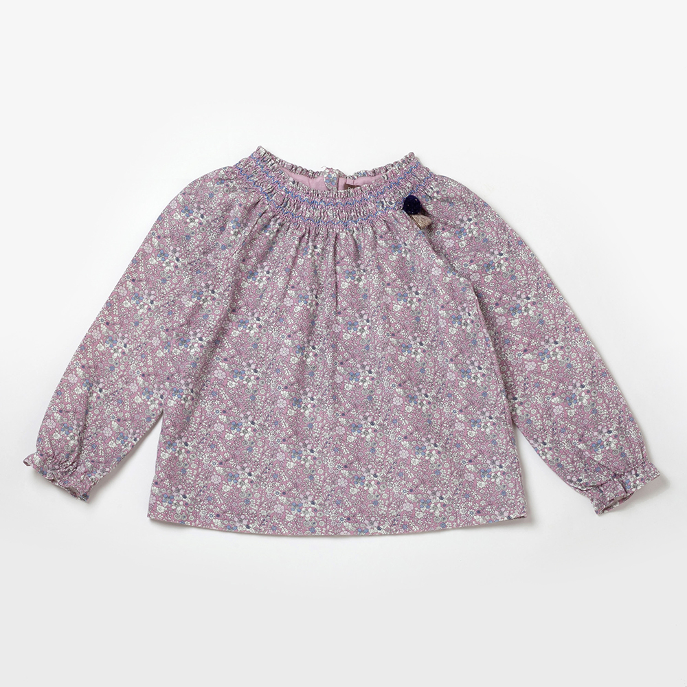 PIPPY甜美碎花圓領長袖棉質上衣 粉