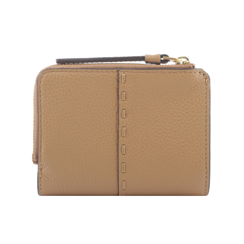 【TORY BURCH】McGRAW 鵝卵石皮革暗釦對開二折短夾(提拉米蘇) 148751 227