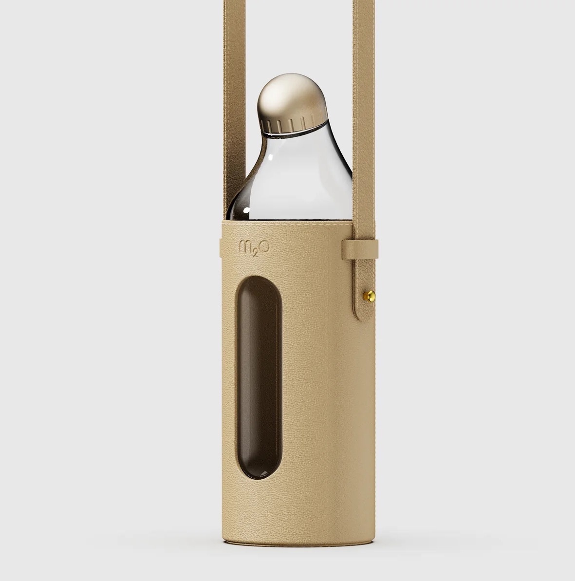 M2O | sport bottle with vegan leather cover & belt - Light Cream