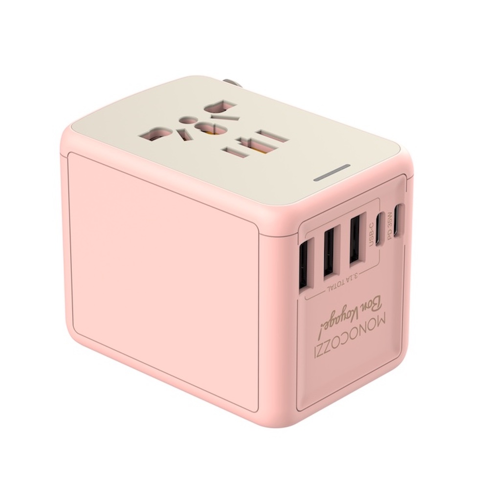 Monocozzi | BON VOYAGE | 35W 雙USB及 USB-C萬用旅遊插座 - 粉紅色