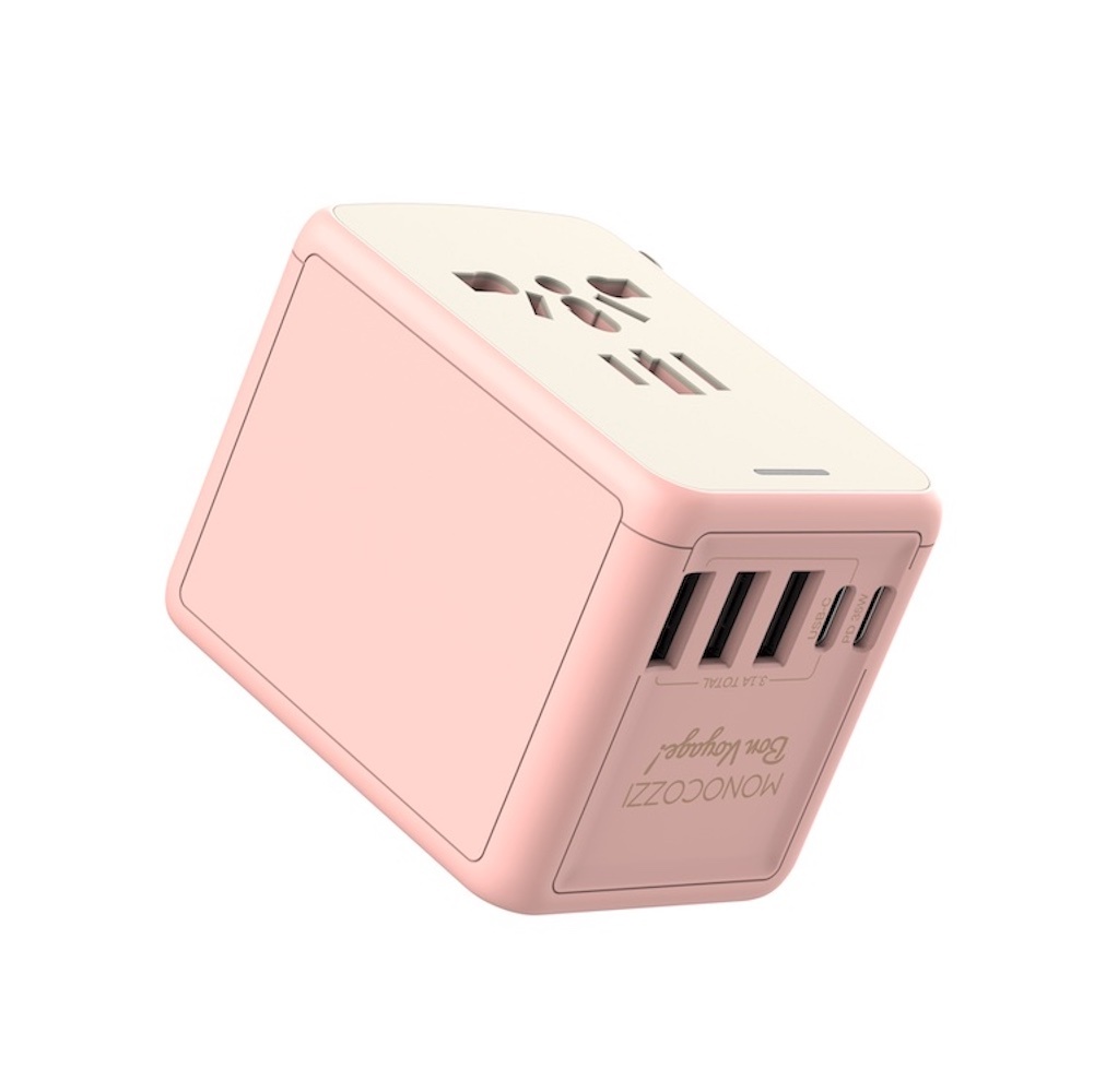 Monocozzi | BON VOYAGE | 35W 雙USB及 USB-C萬用旅遊插座 - 粉紅色