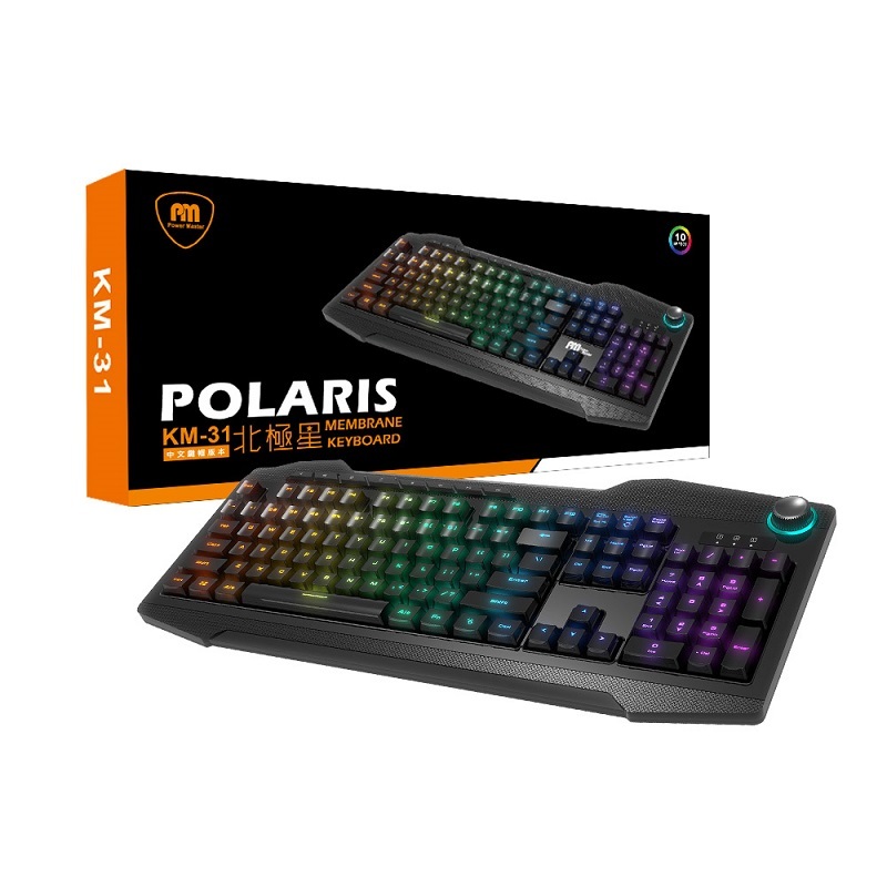 米特3C數位–Power Master 亞碩 KM-31北極星 26鍵無衝突/可調音量/鐳射鍵帽/RGB 薄膜式鍵盤
