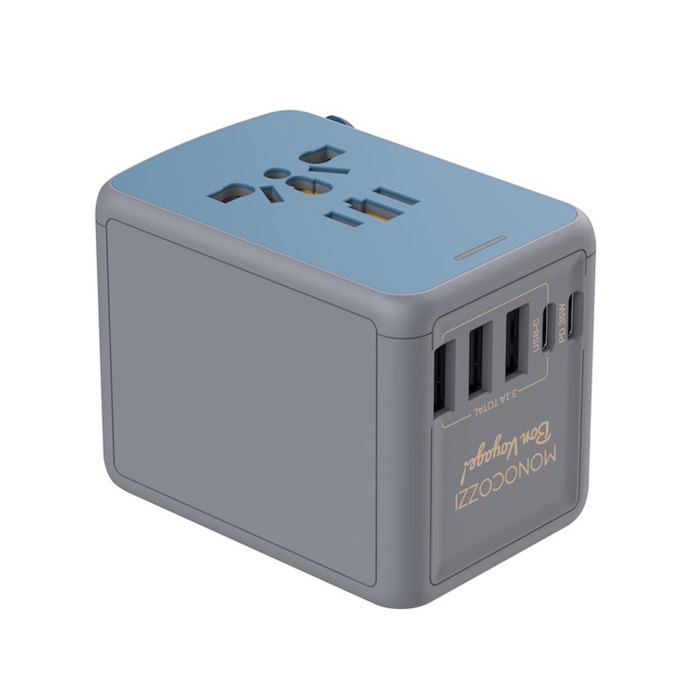 Monocozzi | BON VOYAGE | 35W 雙USB及 USB-C萬用旅遊插座 - 炭灰色