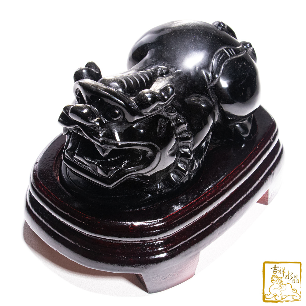 銀沙黑曜石貔貅 0.97kg 招四方財