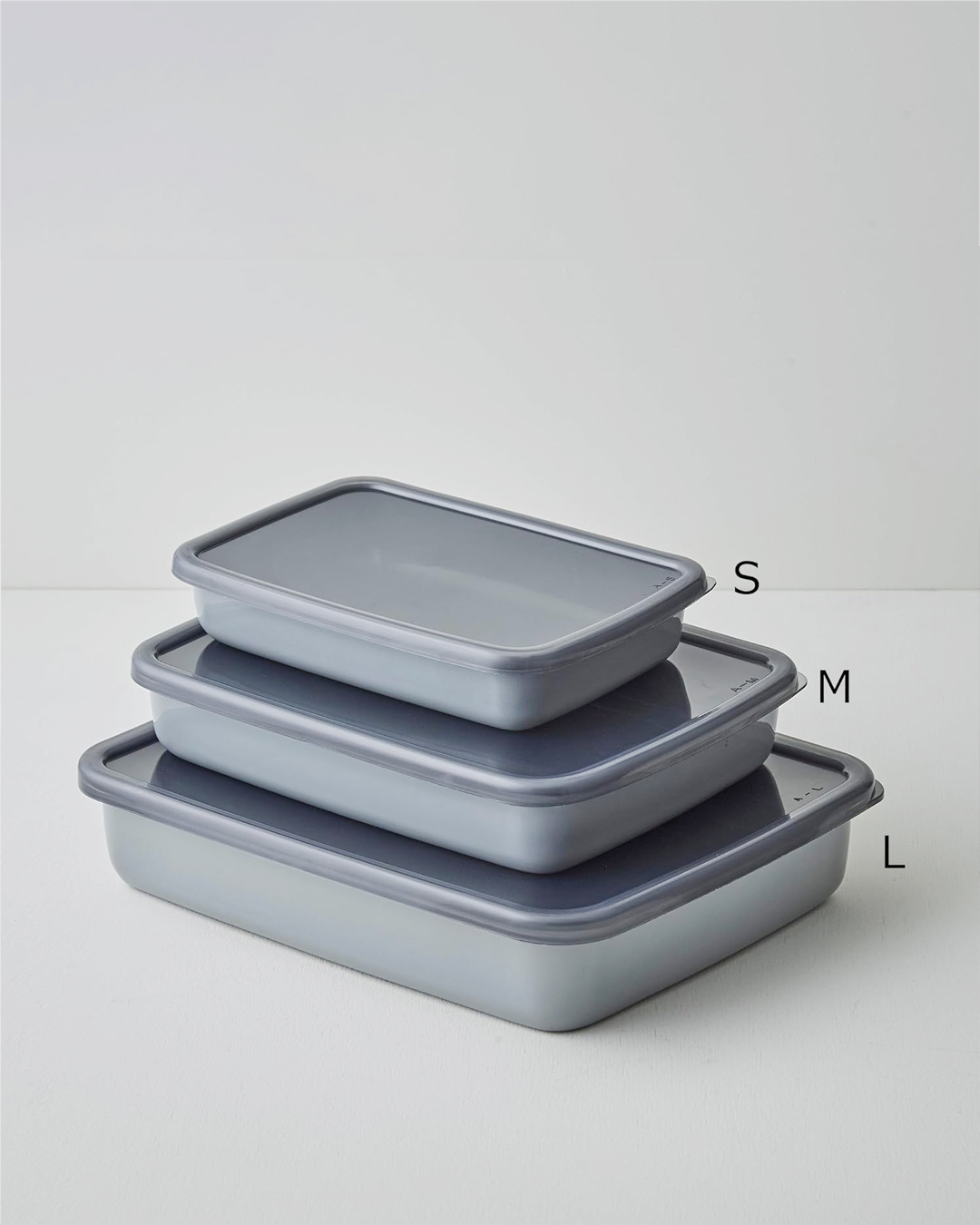 琺瑯長方淺型保存容器 L（膠蓋）灰｜野田琺瑯