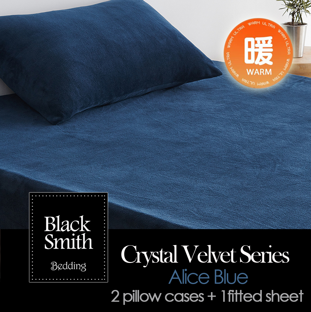 Black Smith 水晶絨秒速鎖溫保暖套裝(2枕頭套+1床笠/淨床笠)愛麗斯藍