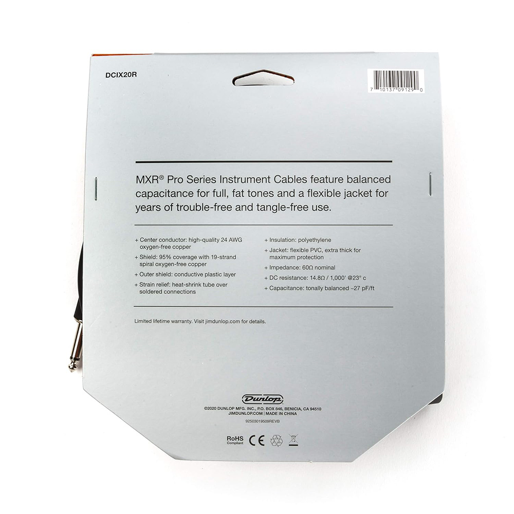 Dunlop MXR  PRO系列  直頭+L頭 導線 10呎 DCIX10R 20呎 DCIX20R