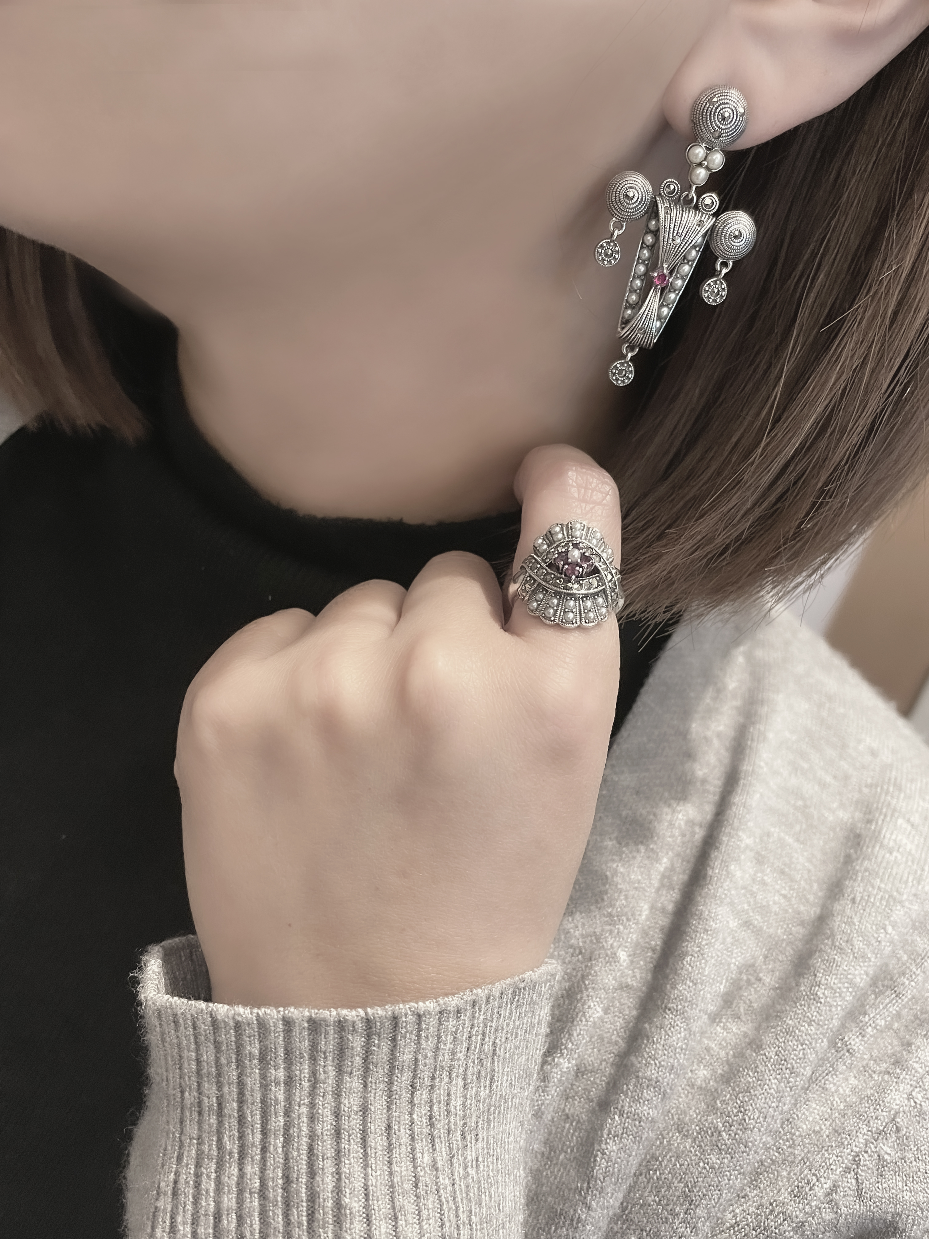 紅寶宮廷式耳環