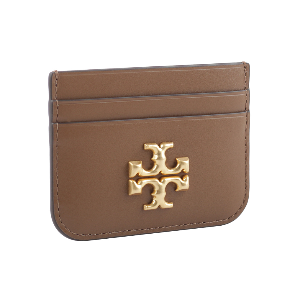 【Tory Burch】Eleanor 大標誌小牛皮4卡卡片/名片夾(駝色)