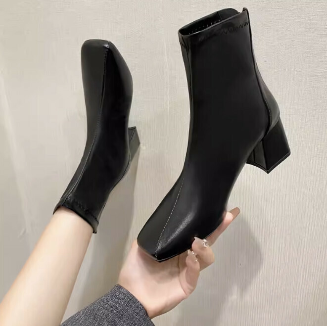 Square toe booties with block heels