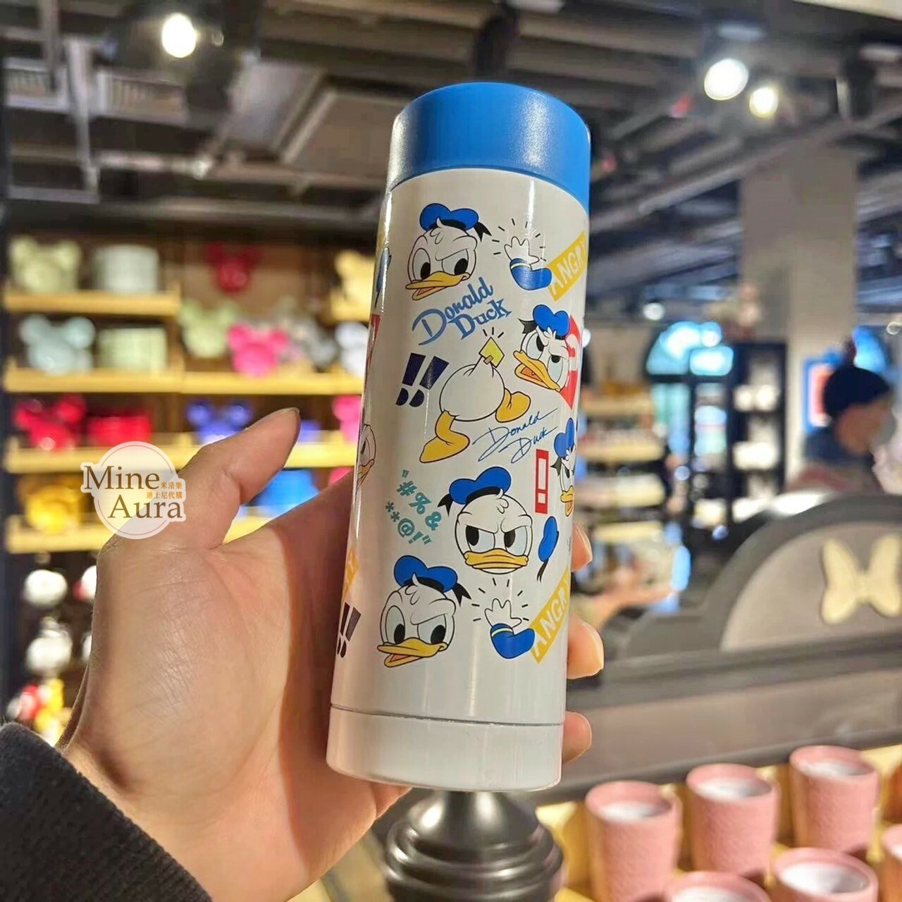 唐老鴨 Donald 滿版圖案 藍色蓋子 不鏽鋼 保溫瓶 隨身 水壺 -上海迪士尼樂園