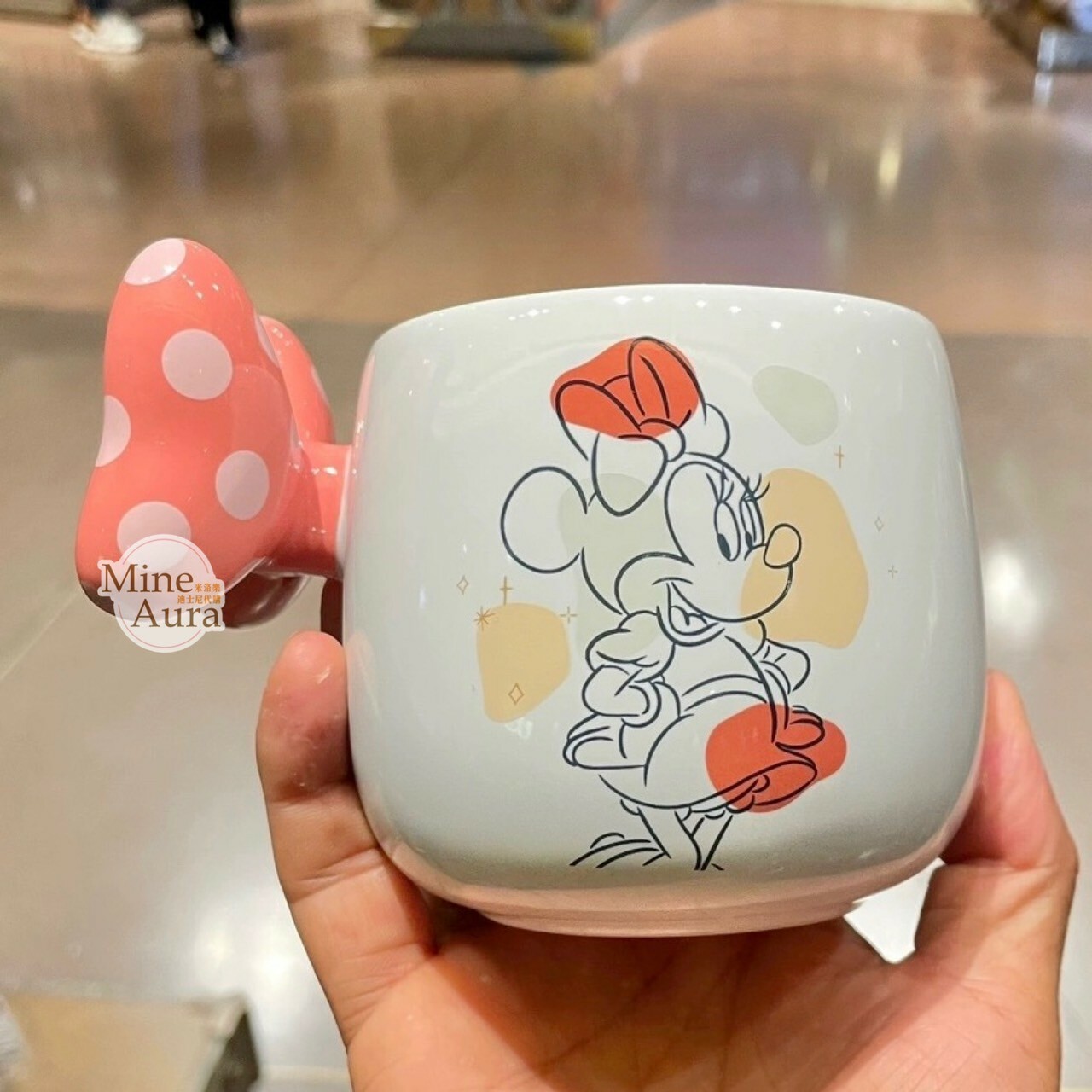 米妮 Minnie 圖案 蝴蝶結造型手把 馬克杯 水杯 -上海迪士尼樂園