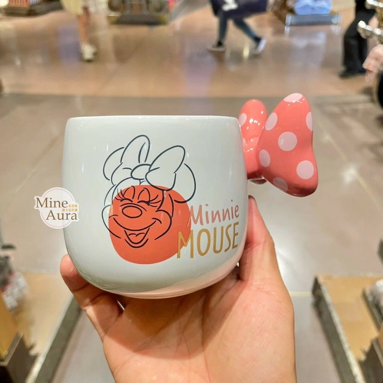 米妮 Minnie 圖案 蝴蝶結造型手把 馬克杯 水杯 -上海迪士尼樂園