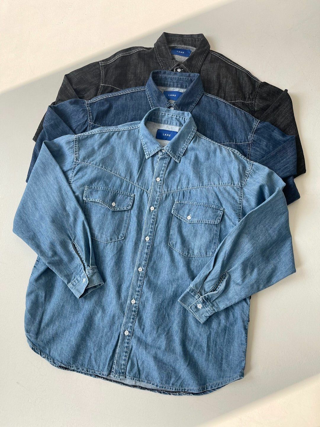 淨色牛仔長袖恤衫 LANE-023S