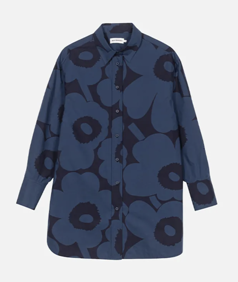 代購現貨 Marimekko unikko nila cotton poplin shirt 深藍灰色unikko恤衫