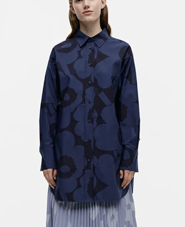 代購現貨 Marimekko unikko nila cotton poplin shirt 深藍灰色unikko恤衫