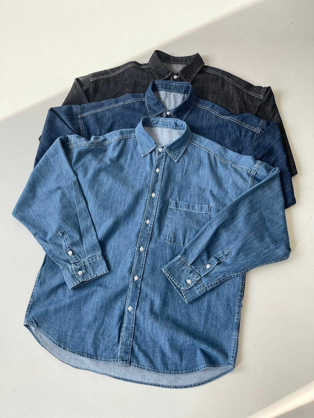 淨色牛仔長袖恤衫 LANE-026S