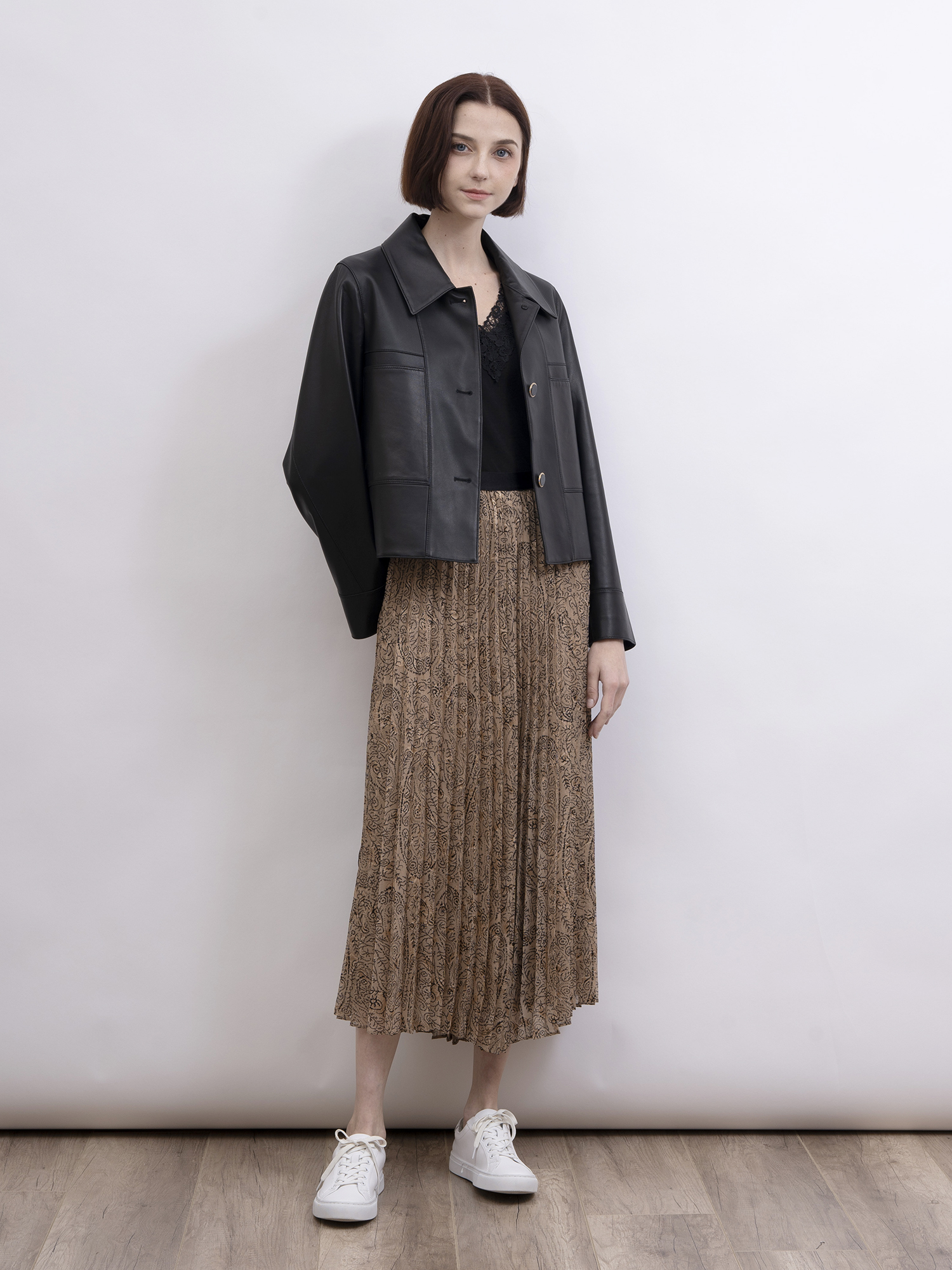 mi-tu 腰果印花百褶半身裙